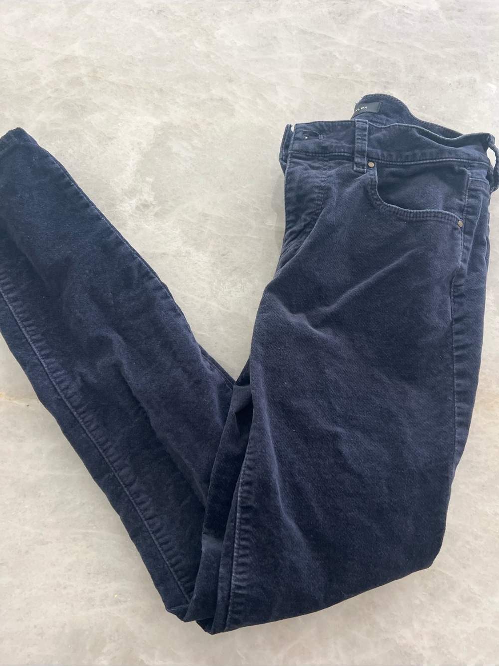 Ann Taylor navy velvety straight leg skinny pants, 0